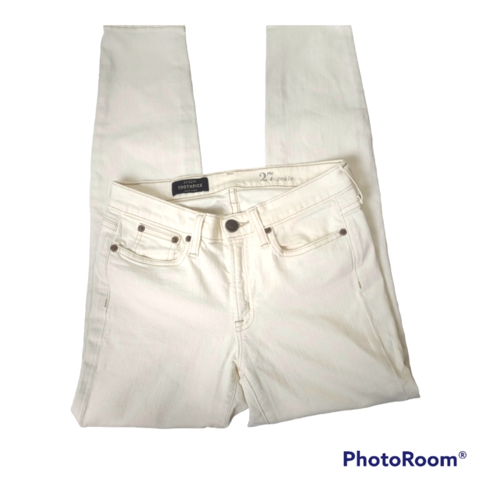 J Crew Toothpick Skinny Ankle Jeans in Off White sz 27